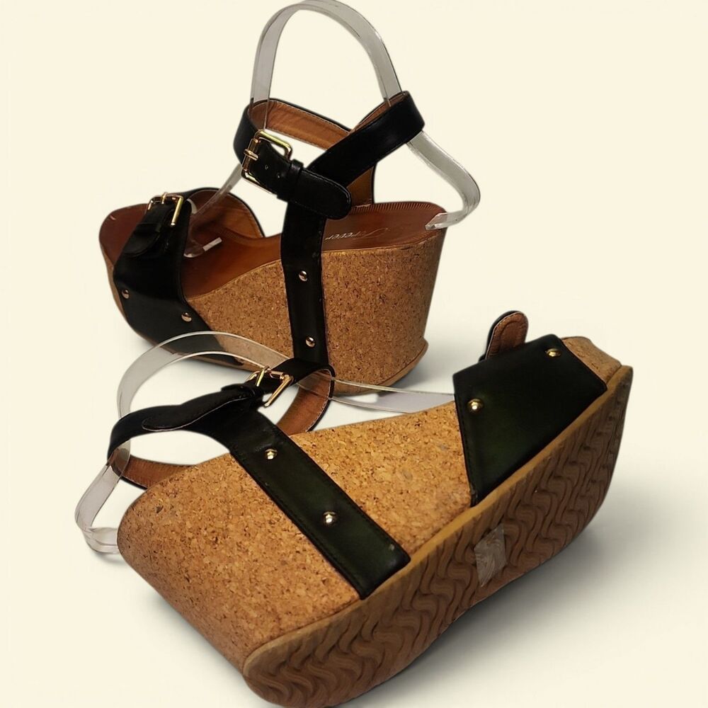 Black Cork 4" Wedge Sandals Forever Maya-08  sz 8.5 Summer